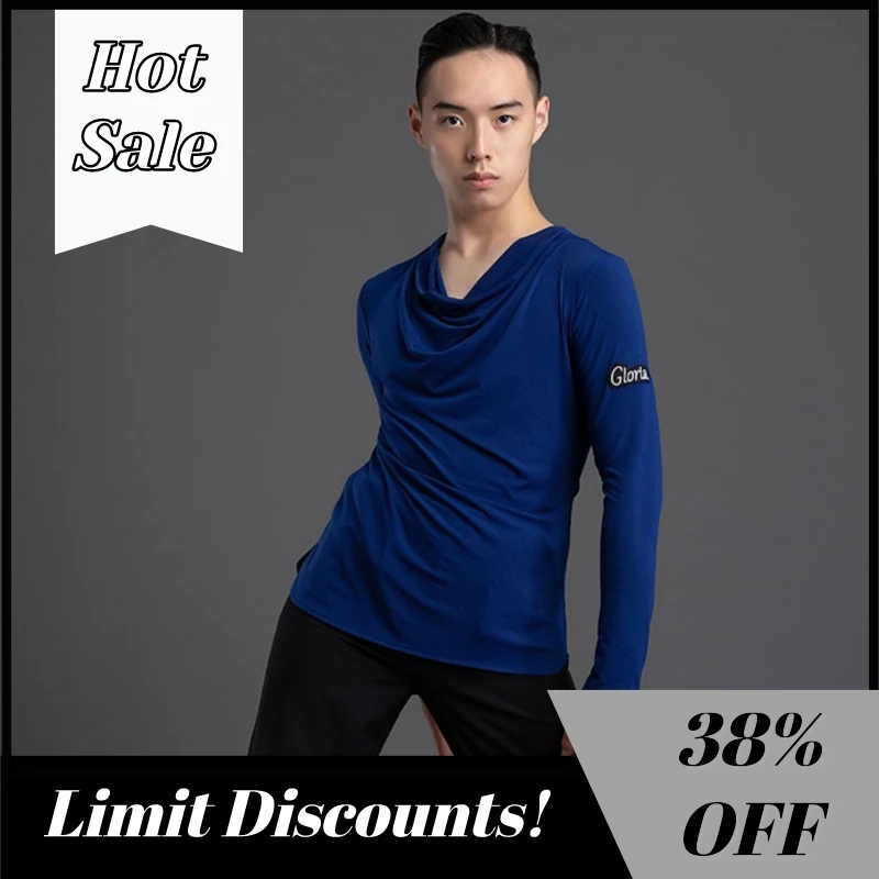 

Топы для латиноамериканских бальных танцев, мужской сценический костюм со складками, наряд для танго с длинным рукавом и V-образным вырезом, танцевальная одежда для сальсы, современная одежда JL3868