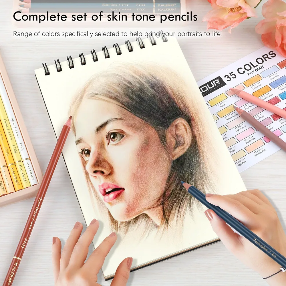 KALOUR Skintone Coloring Pencils 36pcs Premium Charcoal Vivid Luminous Drawing Pen Portrait Set Soft Leads Easy Shading Blending 3