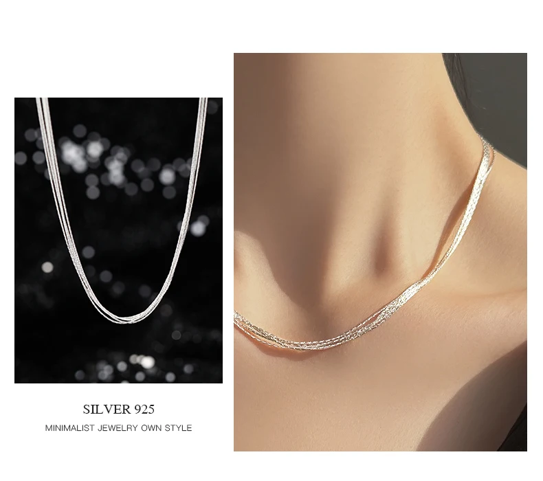 Neue S925 Sterling Silber Multilayer Exquisite Schlange Kette Choker Halskette Einfache frauen Hochzeit Geschenk Boutique Edlen Schmuck – Detail 4