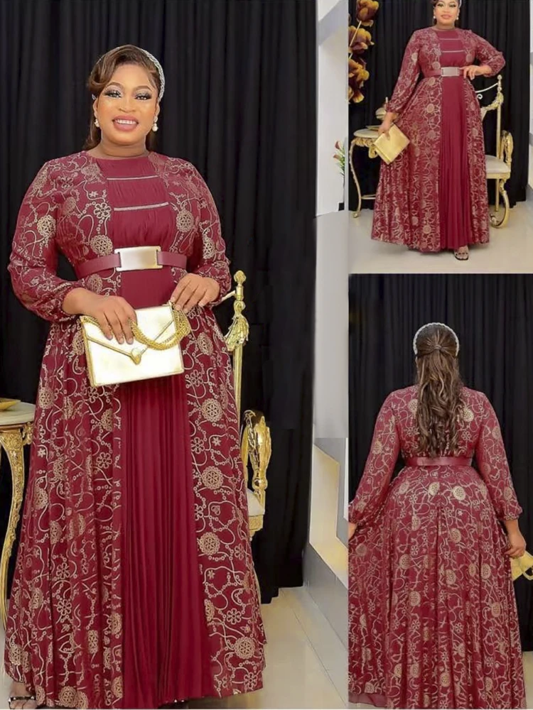 

Plus Size Long Sleeve Party Dresses for Women Dashiki African Clothes 2023 New Summer Fashion Muslim Arabic Chiffon Maxi Dress