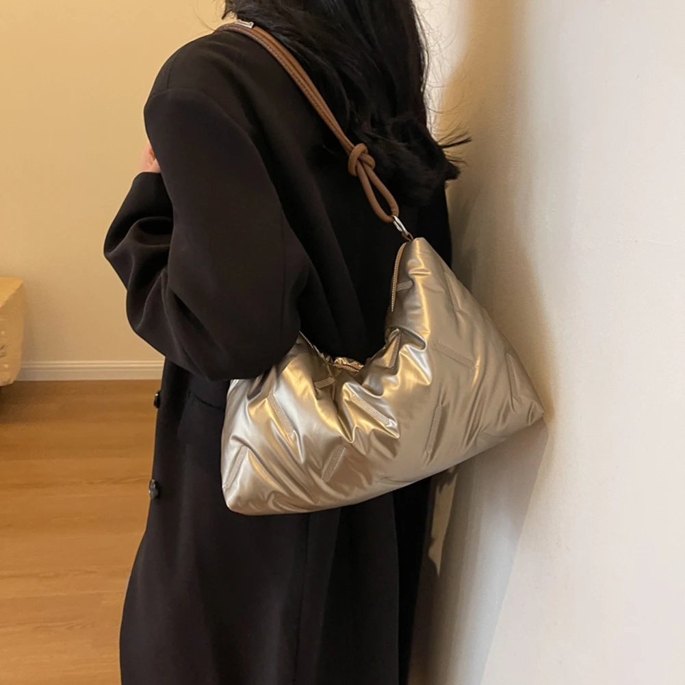 Women Space Cotton Tote Handbags Padded Underarm Pouch Large Capacity Puffer Satchel Bag Casual Winter Quilted Hobo Shoulder Bag