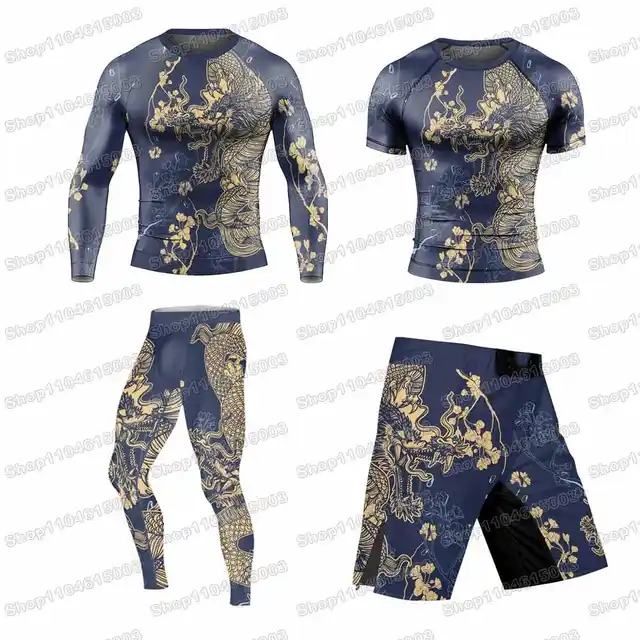Fleur chinois Dragon éruptions cutanées maillot de surf chemises de plage maillots de bain plongée short de sport MMA BJJ hommes Jiu Jitsu ensembles de Fitness 1