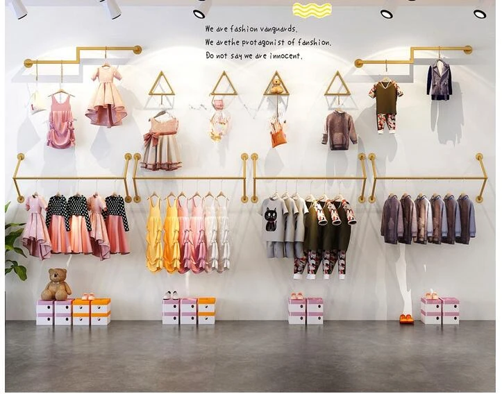 

Children's wear store display rack simple wall-mounted gold display rack combination wall iron hangers clothing store shelves