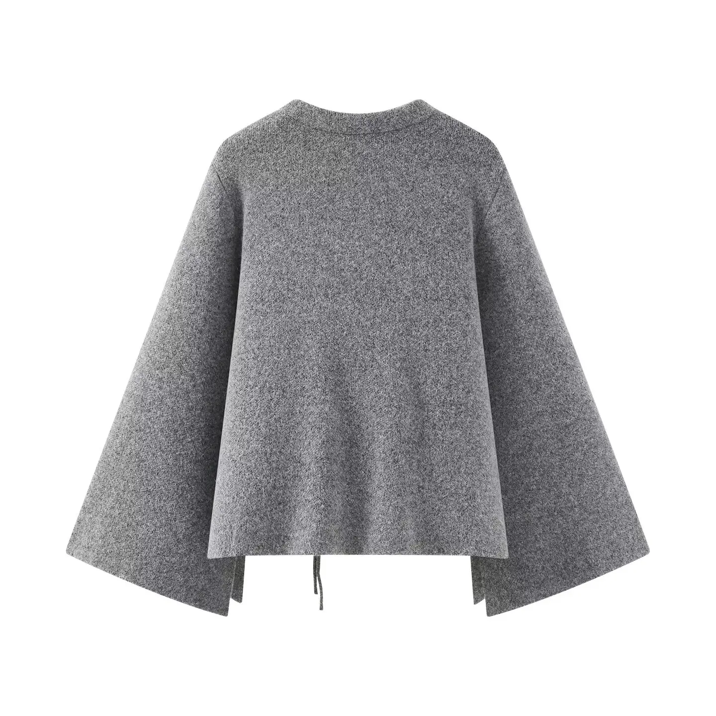 Women Advanced Gray Knitted Short Jacket Female Autumn Winter New Vintage Loose Simple Elegant Jacket Lace-Up Cardigan Top Coat