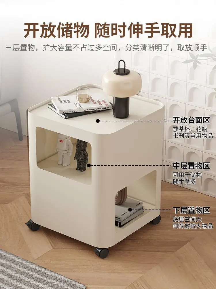 Movable Cart Bedroom Bedside Table Side Cabinet Simple Wheeled Coffee Table Sofa Side Storage Rack Corner