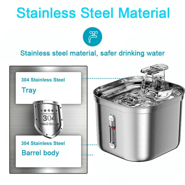 Automatic Cat Water Fountain Stainless Steel Cat Fountain With Filter Visual Water Level Pet Puppy Cats Drinking Water Dispenser 5