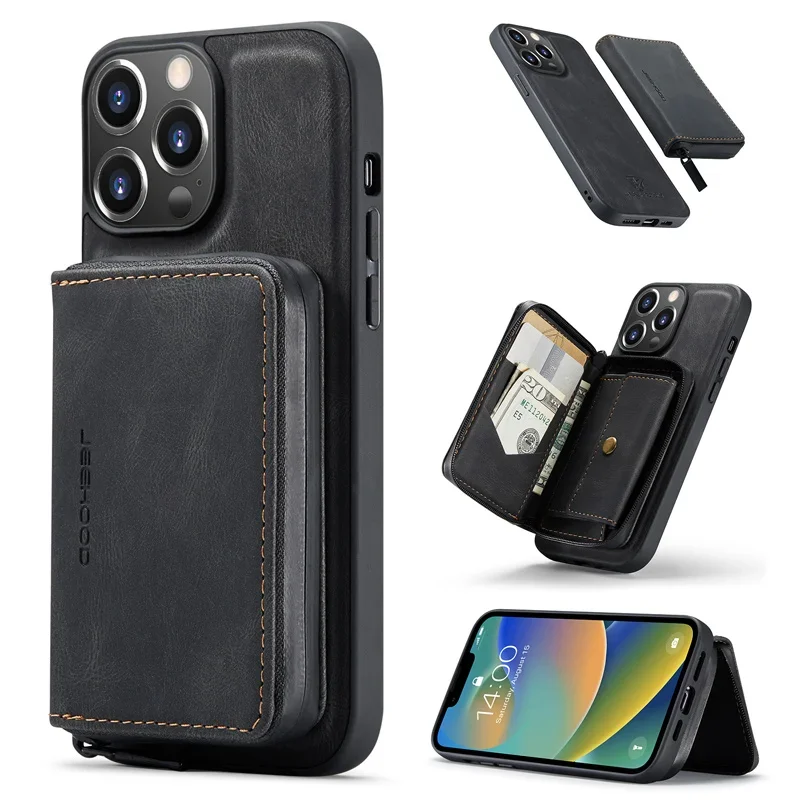 Versatile Leather Wallet Case with Detachable Magnetic Closure and Card Pocket