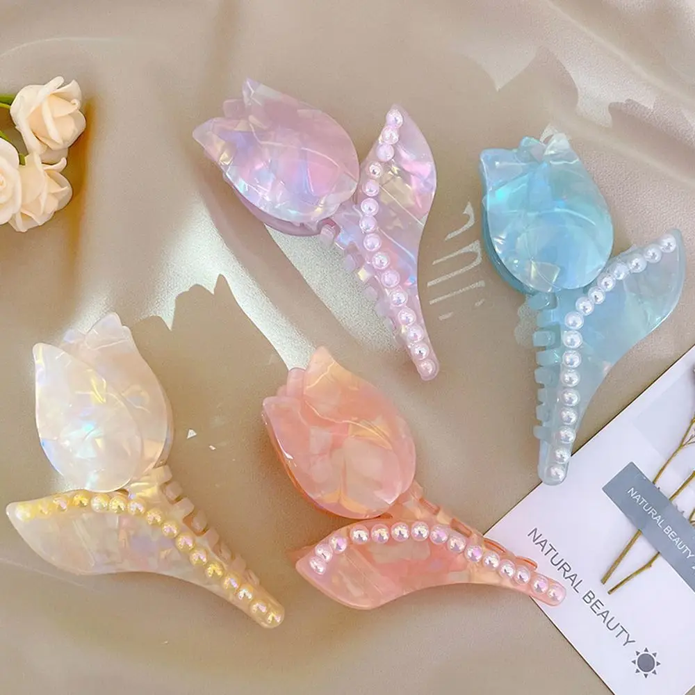 

Sweet Flower Hair Crabs Temperament Acetate Hair Clips Tulip Hair Claws Women Shark Clip Hairgrip Korean Ponytail Holder