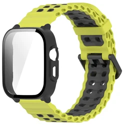 Silicone Band and Protective Case for Smartwatch - Premium Wristband Accessory Set with Screen Protector and Strap (Lime Gray - black)