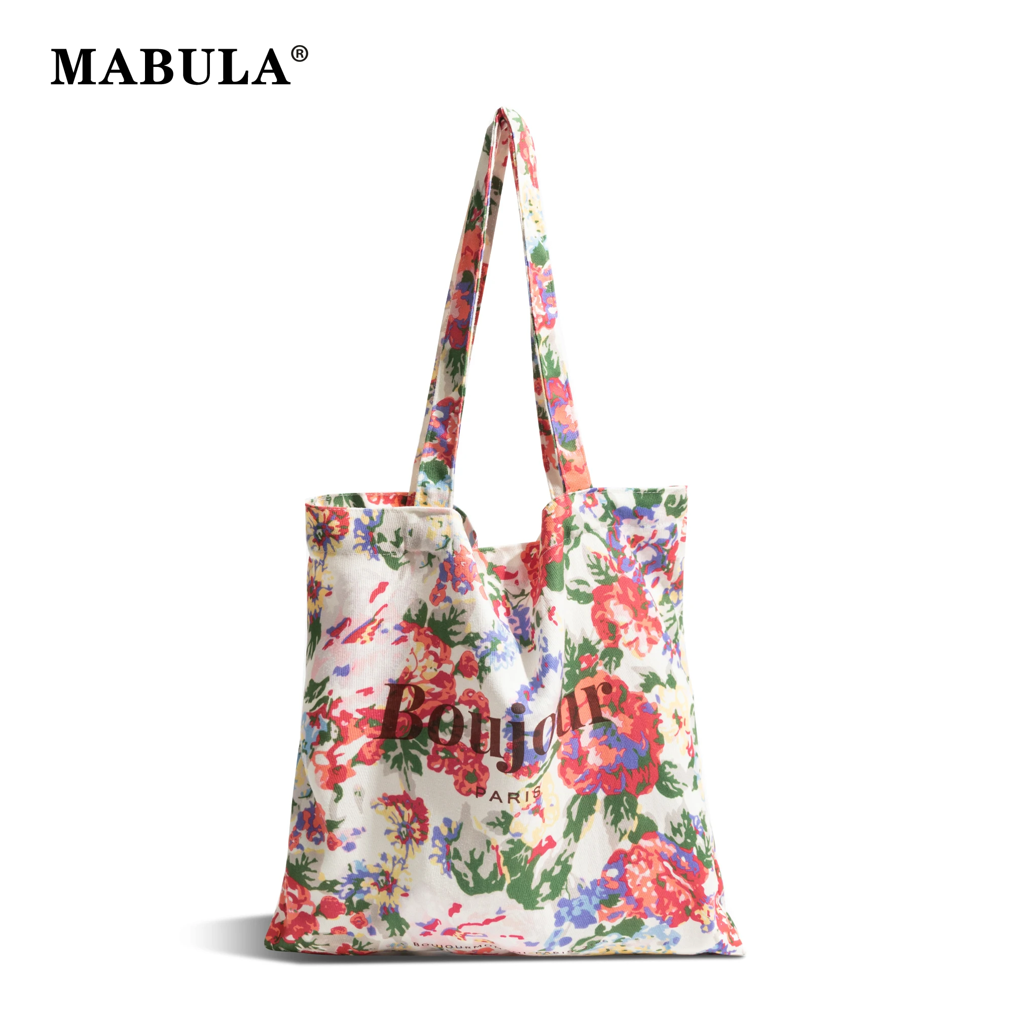 

MABULA Colorful Flower Nylon Korean Style Tote Handbag Simple Casual Bucket Shoulder Purse For Female Summer Travel Shopping Bag