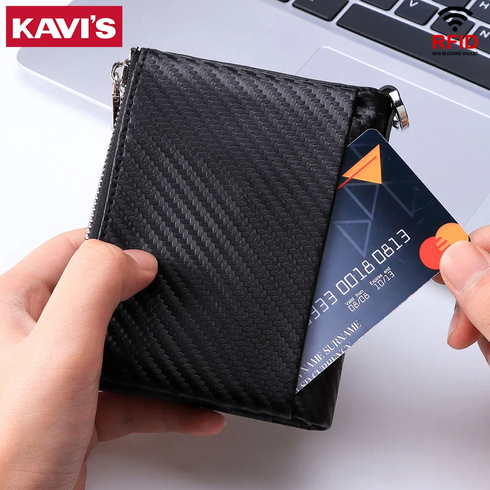 Carbon Fiber Men Wallets RFID Blocking Credit Card Holder Purse High Quality Bifold Male Money Bags carteras Short - 3