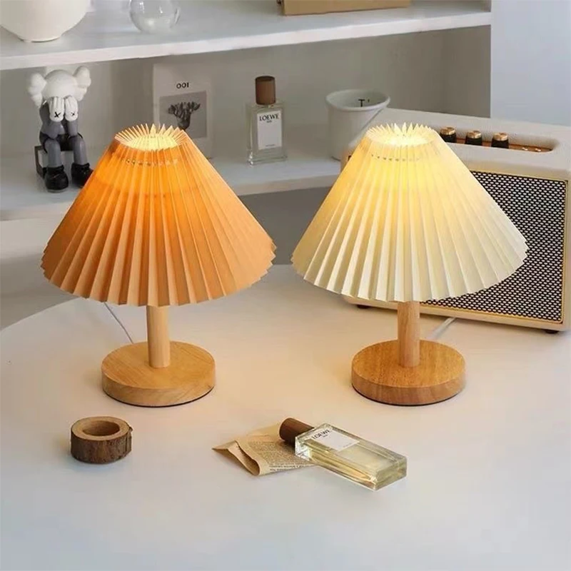 Nordic Pleated Table Lamp DIY Foldable 5V USB 220V Art Atmosphere Bedroom Bedside Night Light Home Decorate 4