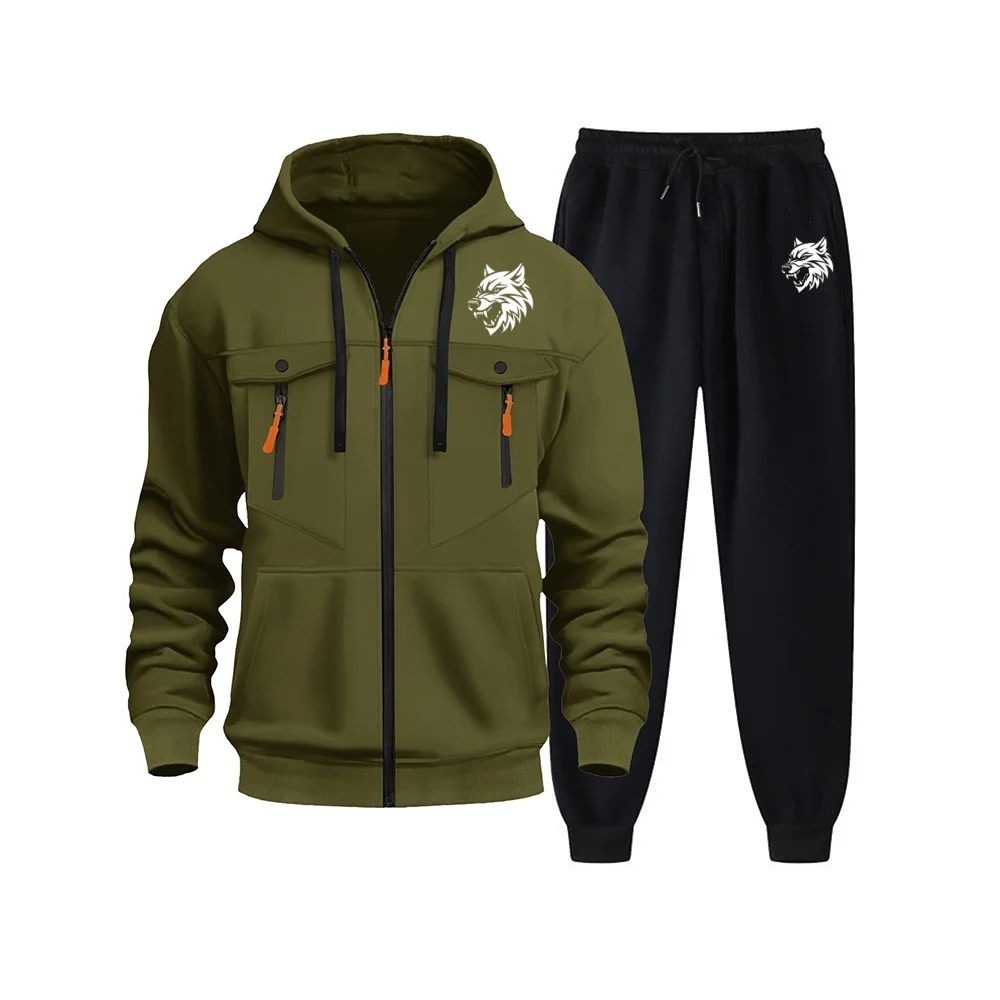 Autumn Winter Popular Mens Tracksuit Zipper Hooded Jacket+Running Pants 2 Piece Set Fast and Furious Print Casual Coat Clothing