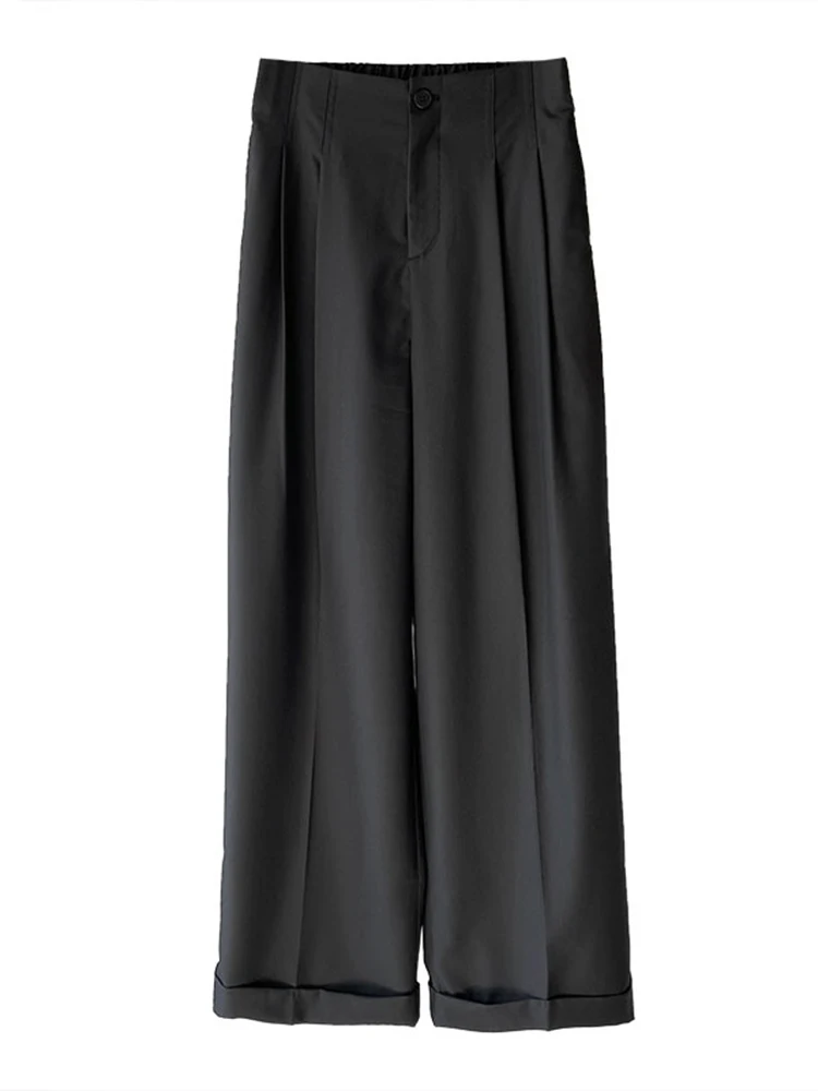 [LANMREM] Pleated High Waist Suits Pants For Women Straight Wide Leg Trousers Office Lady Clothing 2024 Autumn New 26D8955