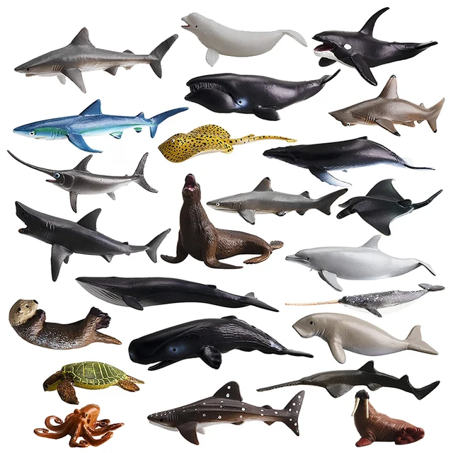 Realistic Mini Sea Animal Figures Dolphin Sharks Whales Octopus Turtle  Stingray Ocean Animals Figurine Cake Topper Kid Toy Gift 2