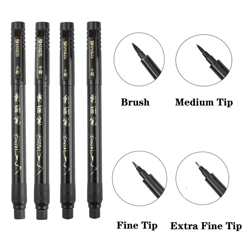 4PCS/Set Brush Fine Tip Pen Calligraphy Pen Ink Can Be Added