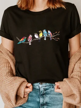 Summer Woman Fashion Top Vibrant Birds Print Crew Neck Short Sleeve Casual T-Shirt for Women Perfect for Summer Woman Clothing 1