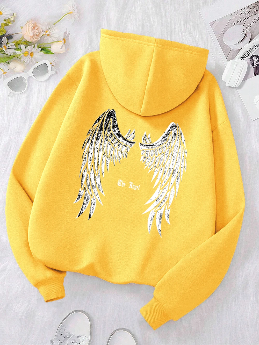 The Angel'S Wings Printing Clothes Men Women Hip Hop Loose Hoodies Warm Crewneck Hoody Crewneck Pullover Streetwear Couple