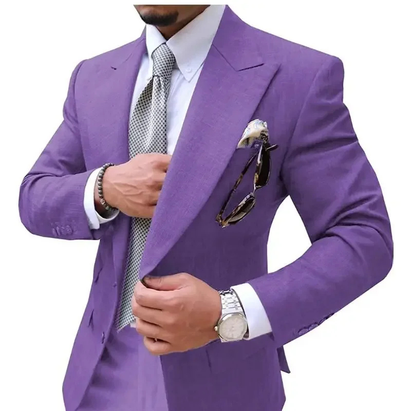 2 Pieces Men's Suits Mens Suit  Causal Slim Fit Prom Noble Champagne Grey Blazer Formal Business For Wedding Groom Tuxedos 3