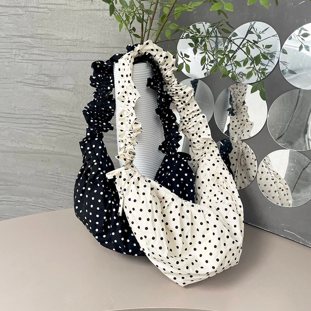 Women Fashion Shoulder Bag Large Capacity Polka Dot Chic Underarm Bag All Matched Vintage Small Tote Bag for Party Vacation