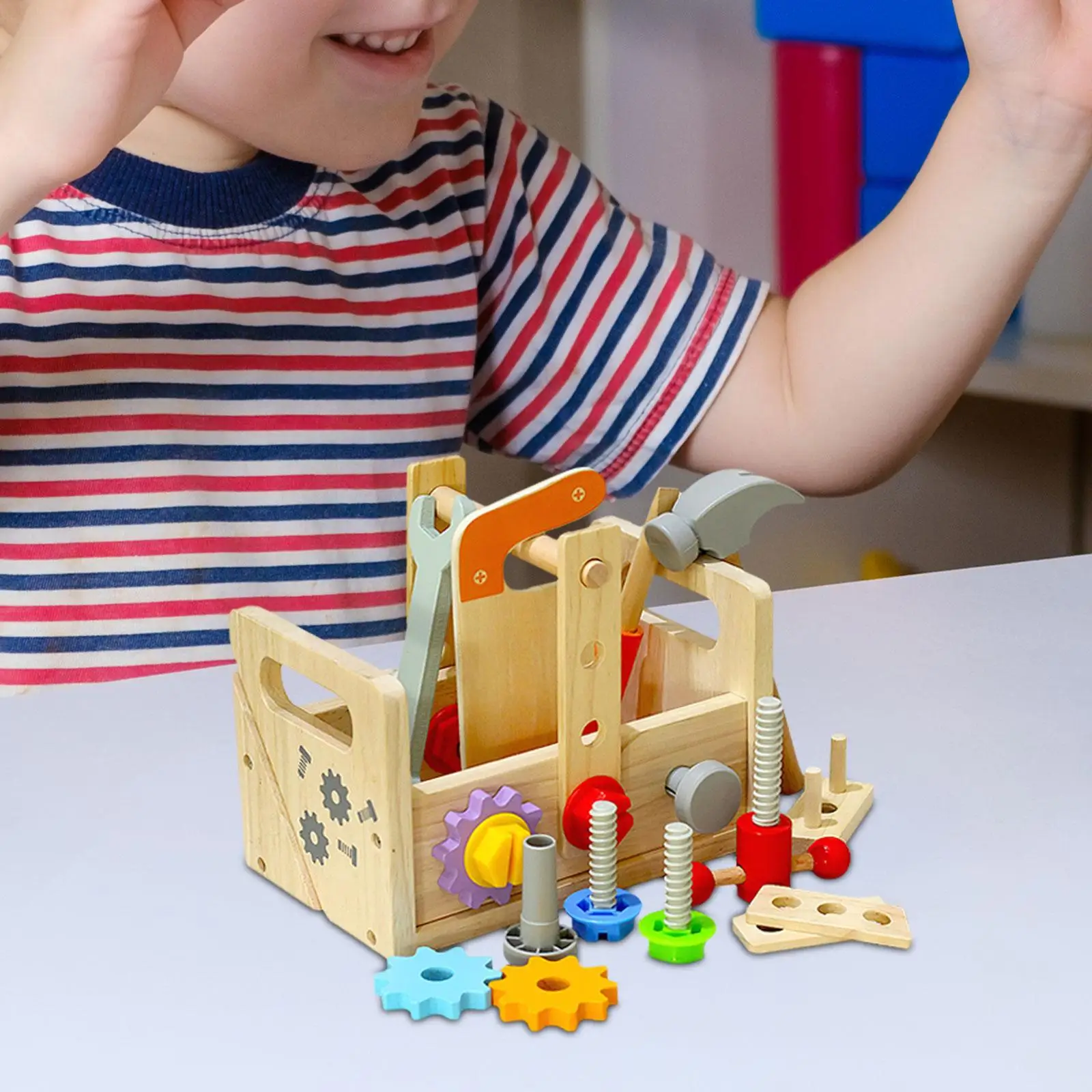 

Tool Box Toys Toddler Take Apart Toy Wooden Tool Set for Matching Patterning Counting Construction Skills Birthday Gifts