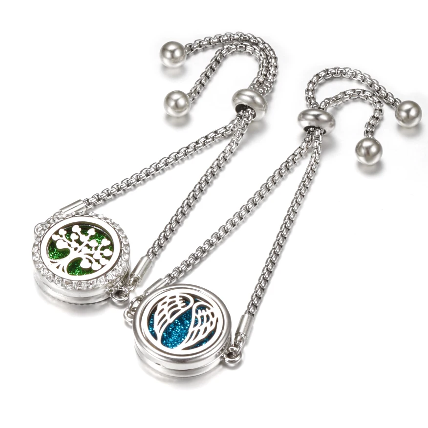 Flower Stainless Steel Pattern Aromatherapy Bracelet Essential Oil Diffuser Perfume Lockets Women Charm Bracelet Jewelry