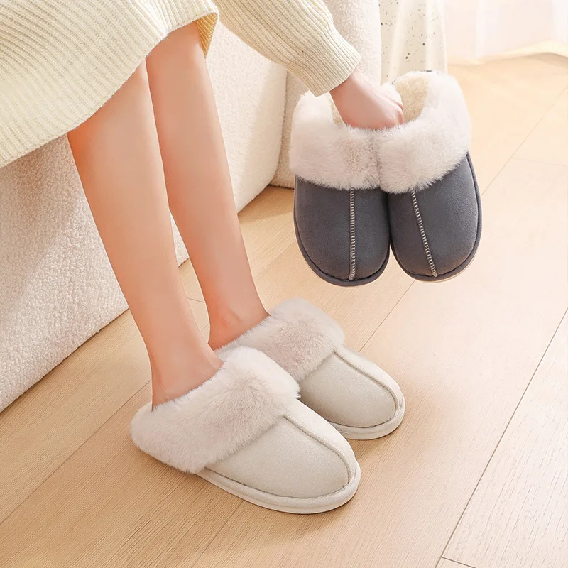 

Indoor Plush Fur Slippers For Women Winter Fluffy Suede House Slippers Fashion Soft Plush Collar Mules Slippers Zapatillas Mujer