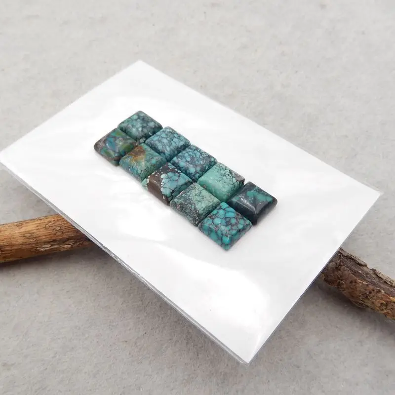 Semiprecious Jewelry 10Pcs Natural Stone Turquoise Square Cabochons Flatback 7x3mm 3g