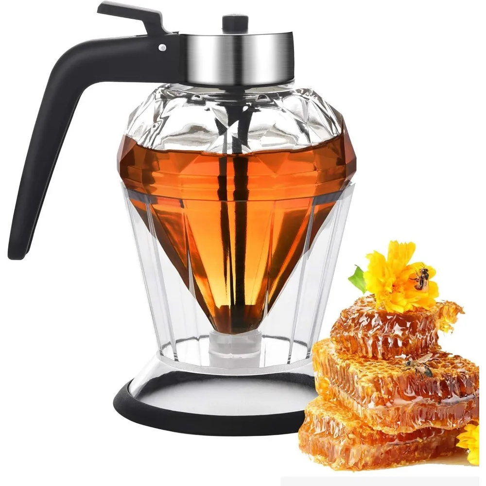 Honey Dispenser Diamond Glass 200ml Oil Bottle Sauce Glass Kitchen Tool Non-Slip Silicone Bottom