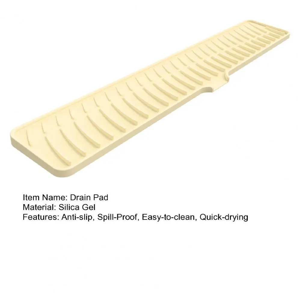 60*10cm Silicone Drain Pad Faucet Mat Anti-Slip Quick Drying Sink Mat Spill-Proof Countertop Protector Kitchen Utensil Holder