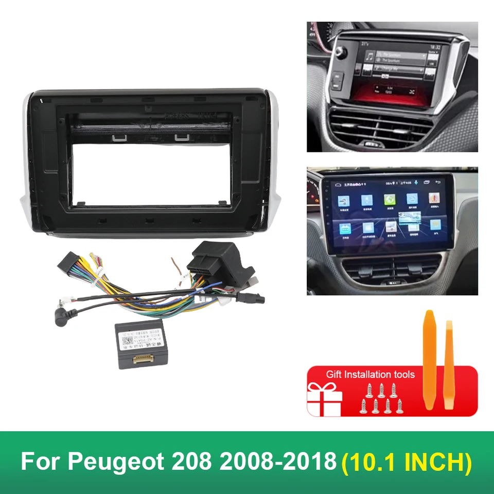 Kit Installation Autoradio Android 10" Pour Peugeot 208/2008 (2015-2019) - Cadre, Faisceau, Décodeur CAN Bus, Câble Quadlock