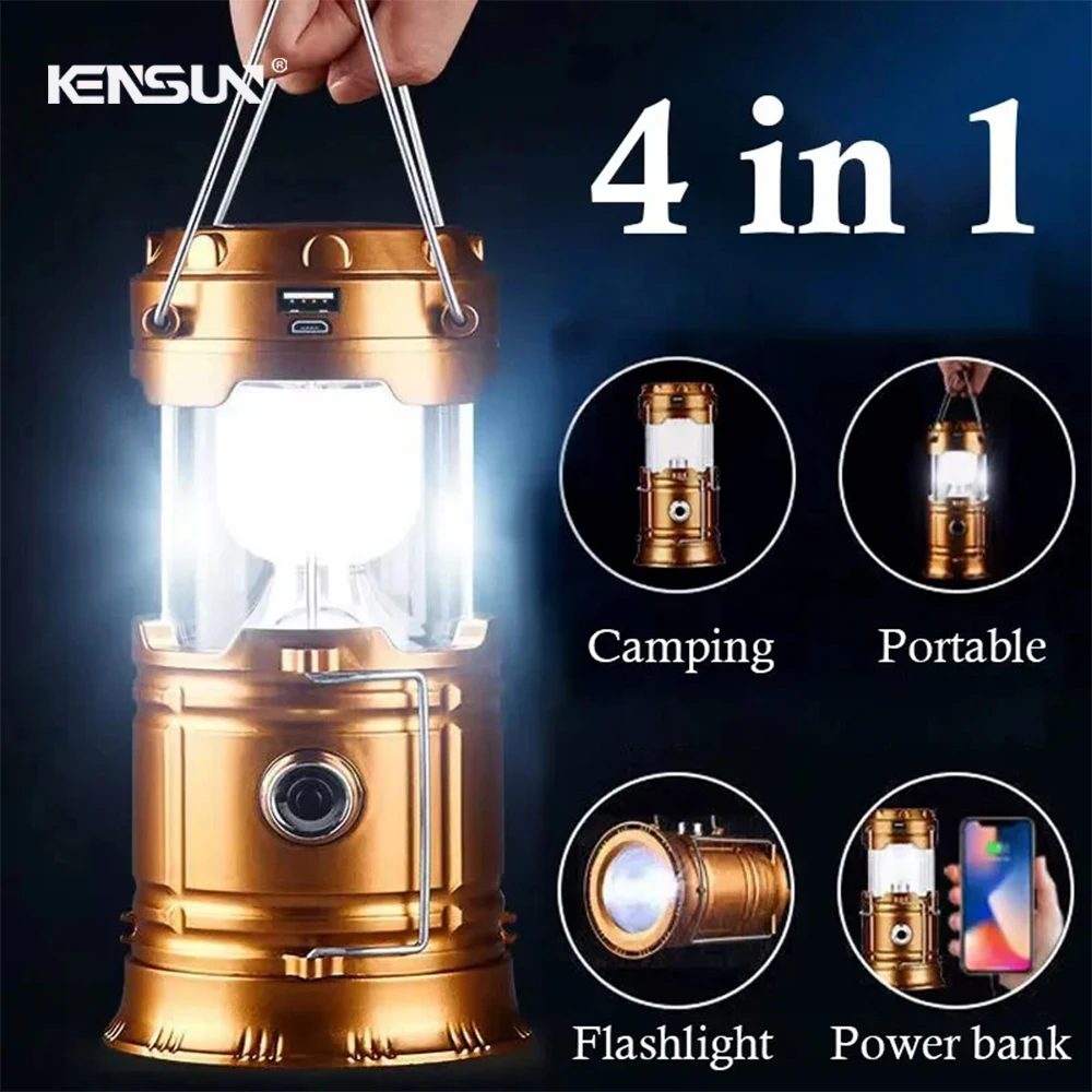 Portable Lantern Camping Lamp Light USB Rechargeable Solar LED Flashlight Waterproof Torch For Outdoor Fishing Hiking Survival