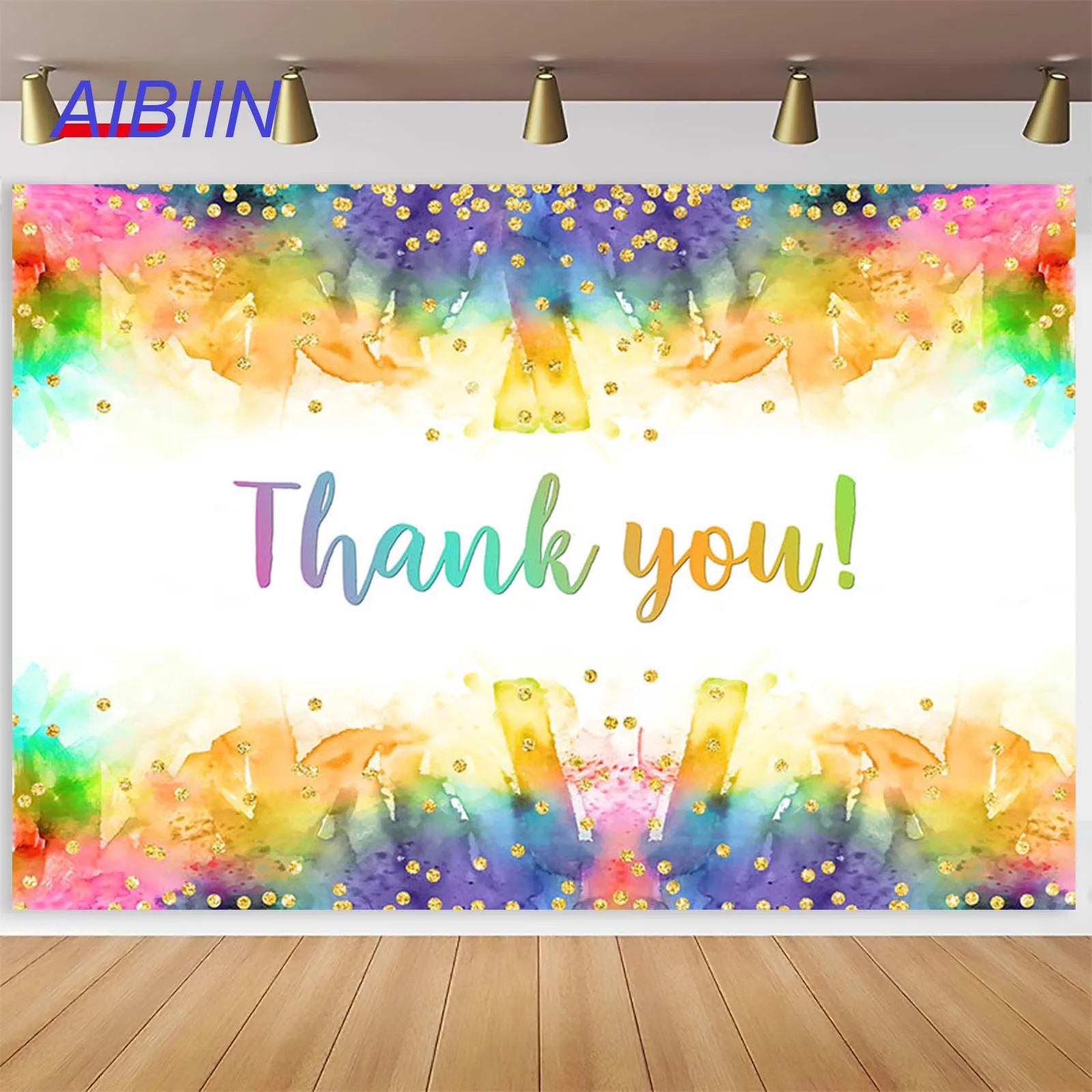 AIBIIN Art Splash Party Backdrop Thank You Painting Rainbow Colorful Party Decorations Watercolor Photography Background