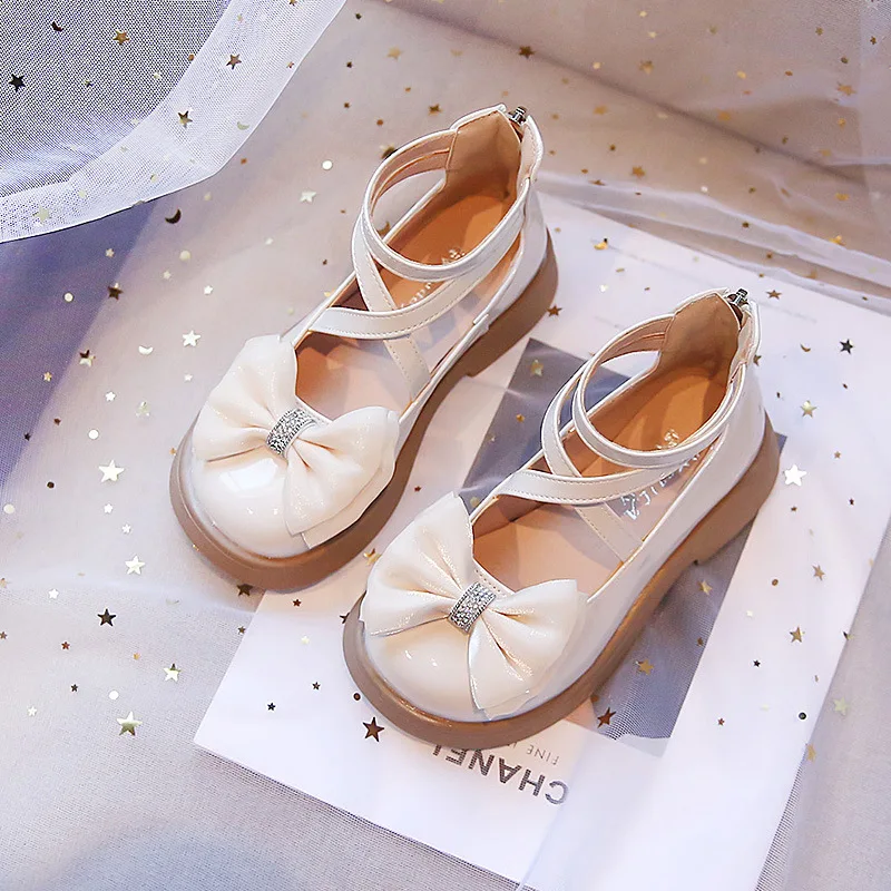Girls'  Leather Shoes 2024 Autumn Butterfly Bow Fashion Sweet Lolita Princess Shoes college style black student single shoes 3