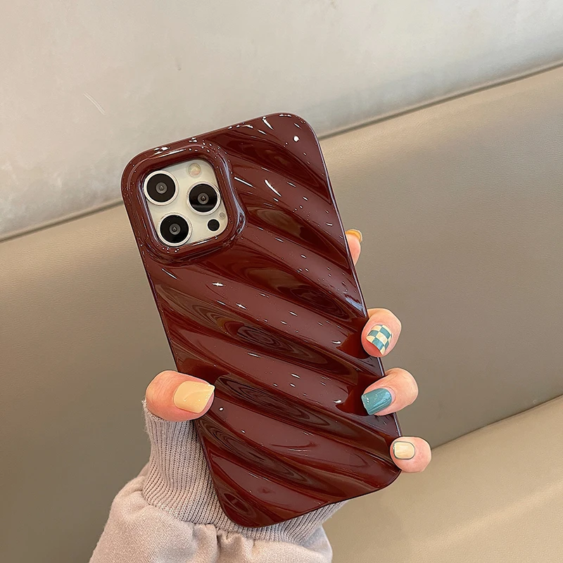 Japan Korea Ins Solid Color Wave Pleat Phone Case For Apple iPhone