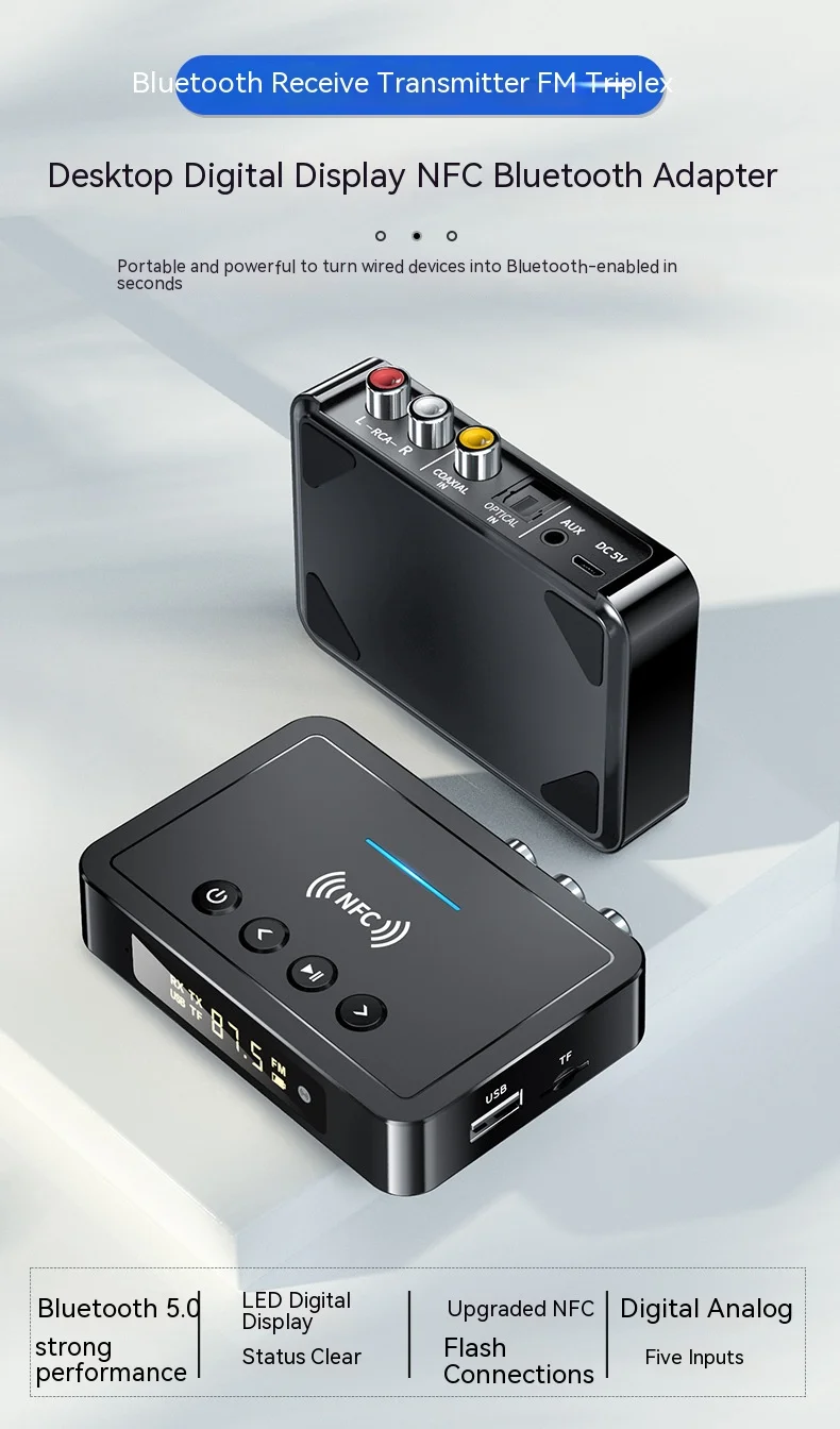 NFC M6 블루투스 리시버 5.0 오디오 어댑터, 보조 스피커 링, 자동차 파워 앰프, 무선 U 디스크, TF 카드 플레이어 송신기
