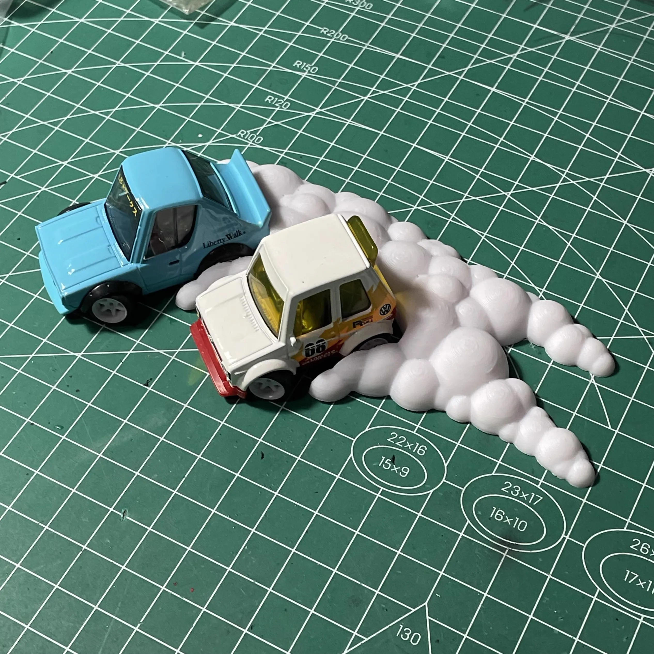 1:64 드리프트 타이어 모델 자동차 연기 특수 효과 장면 차고 디오라마 폭 3.1cm