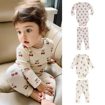 0-24M Neonato Bambino Ragazzo Ragazza Vestiti Set Tuta di cotone Pantalone Carino Dolce Pagliaccetto Stampa Set a due pezzi Outfit