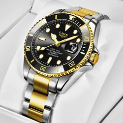 Luxury Men's Waterproof Quartz Diver Watch - Elegant Sport Design (Gold black 1)