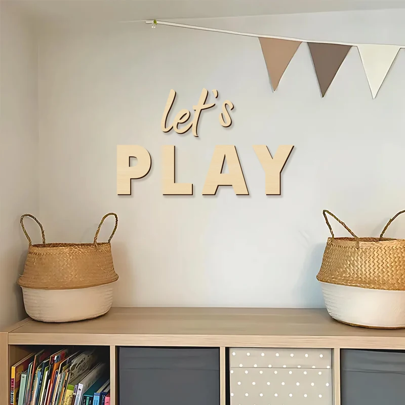 Let's Play Wall Sign Wooden Wall Stickers Suitable for Play for Playrooms Nursery Home Room Bedroom and Above the Bed Wall Decor - 3