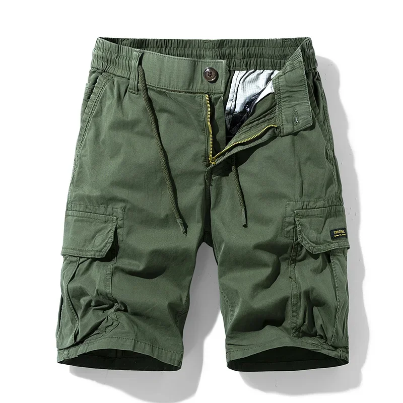New Summer Solid Color Fashion Cotton Casual Breeches Cargo Men Shorts Men Breathable Quick Dry Multi Pocket Hip Hop Shorts