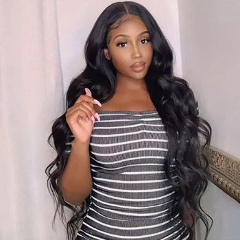 13x4 13x6 Brazilian Body Wave Human Hair Wigs Natural Black Pre-Plucked HD Transparent Lace Frontal Wig 180% Density 1