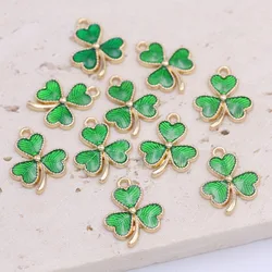 Gold Plated Green Enamel Clover Flower Charms for Handmade Jewelry and Accessories - Set of 10 (Green clover)