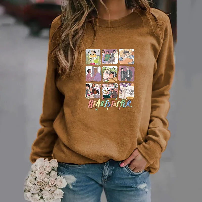 Women's New Heartstopper Pattern Harajuku Printed Pullover Casual Outdoor Street Long Sleeve Round Neck Pullover Sweatshirt