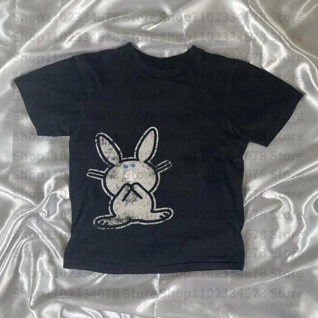 Aesthetic Women T-Shirts Y2k Crop Tops Tees Rabbit Print Slim Graphic ...