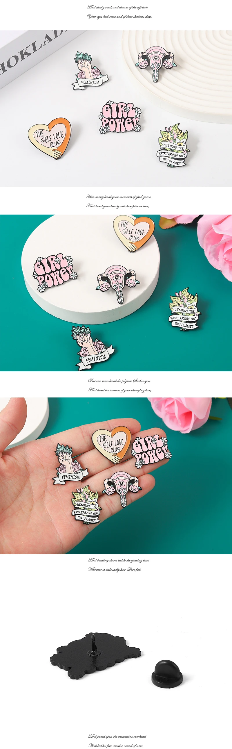 Girl Power Emaille Pins Benutzerdefinierte Selbst Liebe Club Gebärmutter Broschen Revers Abzeichen Feminismus Faust Schmuck Geschenk für Frauen Freunde – Detail 2