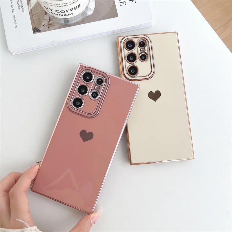 Coque de téléphone plaquée cœur d'amour pour Samsung Galaxy S25 S24 S23 S22 S21 Plus Ultra S20 FE Silicone souple TPU antichoc couverture arrière_voghion.com