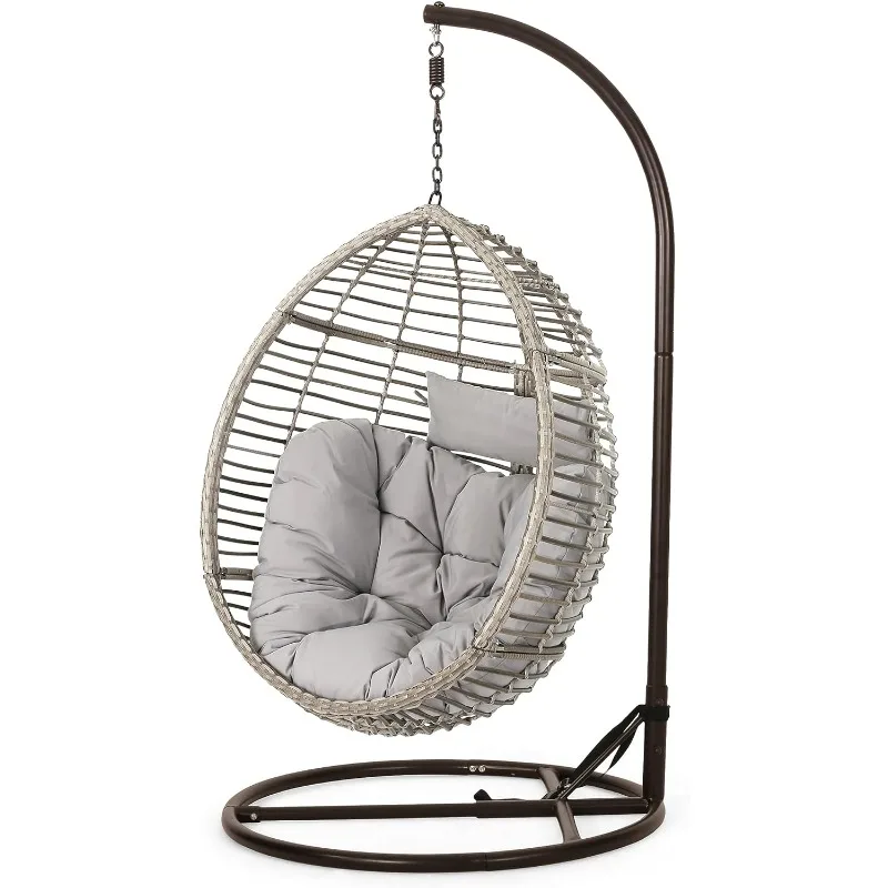 

Leasa Outdoor Wicker Hanging Basket Chair with Water Resistant Cushions