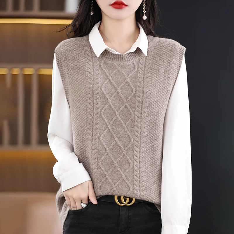 Women's Knitting Wool Vest  Simple And Versatile Round Neck Solid Color High-Quality Soft Vest Casual Sleeveless Knitted Sweater