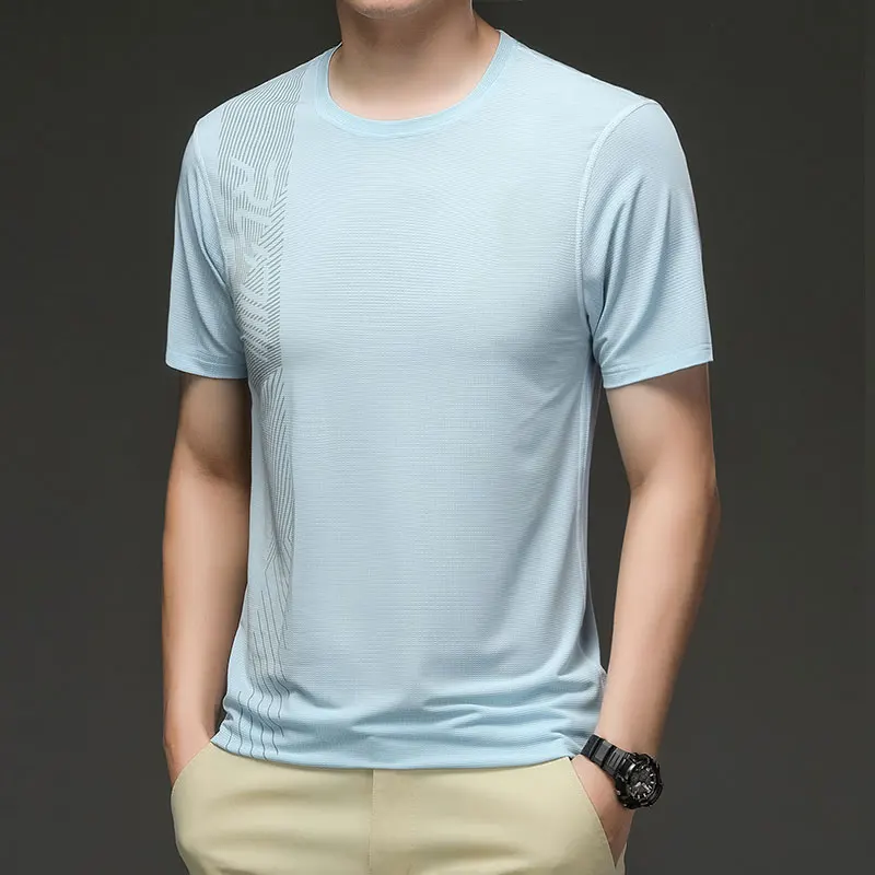 2023 Men's Ice Silk Sports Quick-drying Running T-shirt Summer Breathable Top Comfortable Slim Fit Shirt Thin Half Sleeve